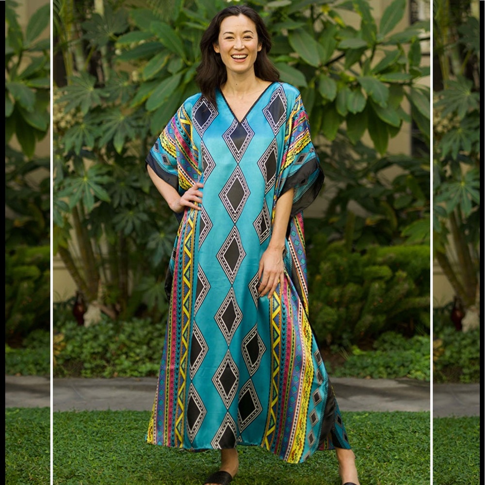LOWEST🌺 NWT WINLAR (Fits Sizes 0 to4X) TURQUOISE DIAMOND COVERUP/CAFTAN - Picture 3 of 13